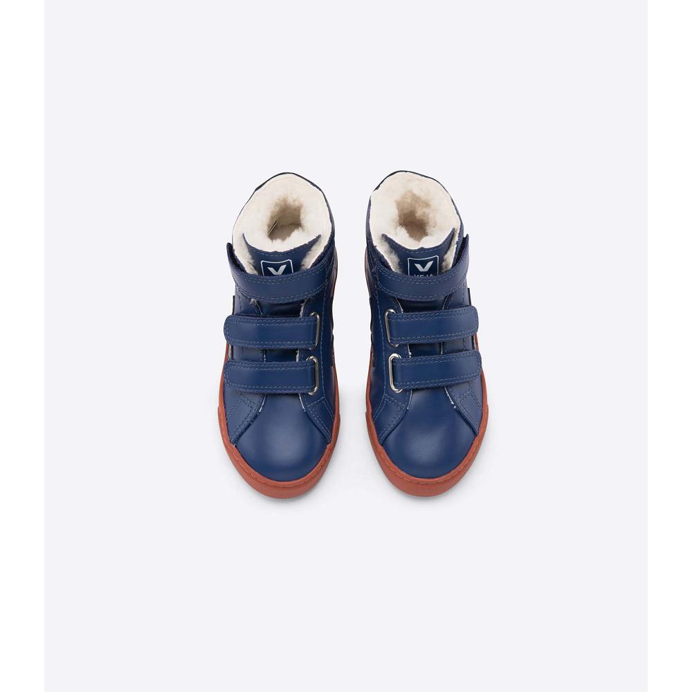 Veja ESPLAR MID FURED LEATHER Hoog Kinderen Blauw | NL 689MQZ